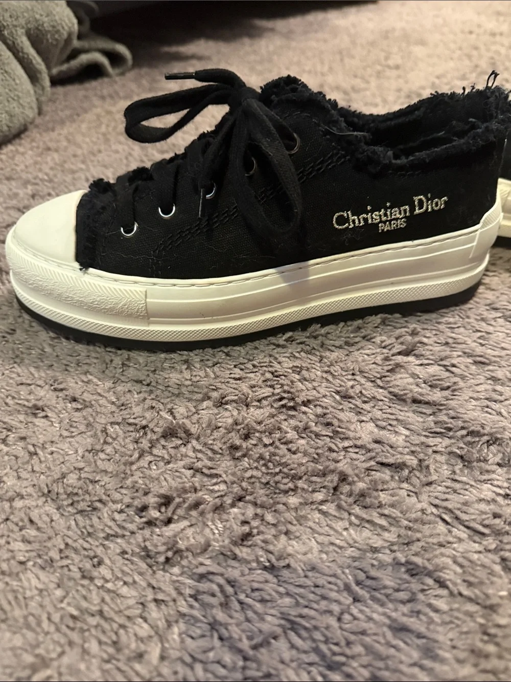 Dior Black Canvas Low-Top Platform Sneakers with White Sole